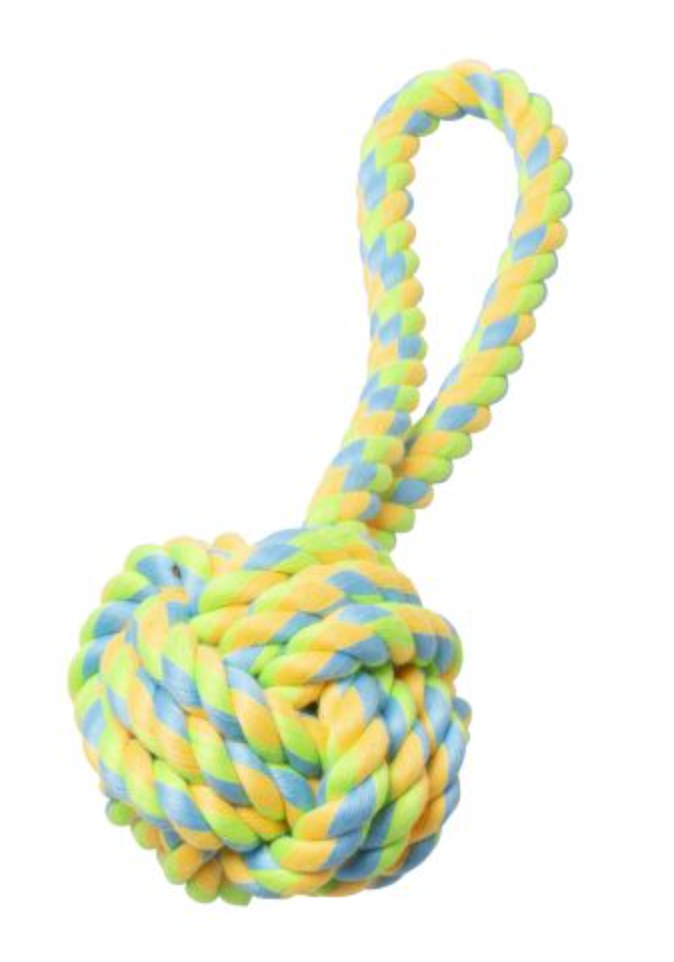 BUD'Z Rope Monkey Fist with Loop Dog Toy - Green and Yellow (7.5")