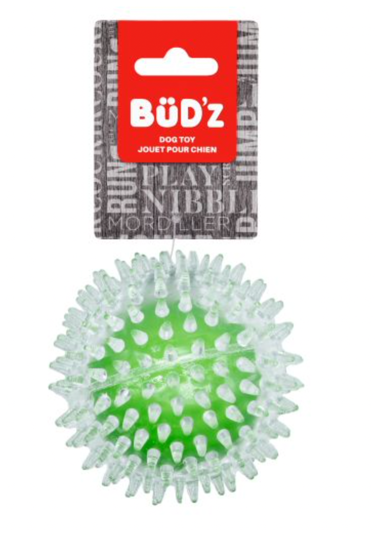 BUD'Z Transparent Spiked Rubber Ball Dog Toy