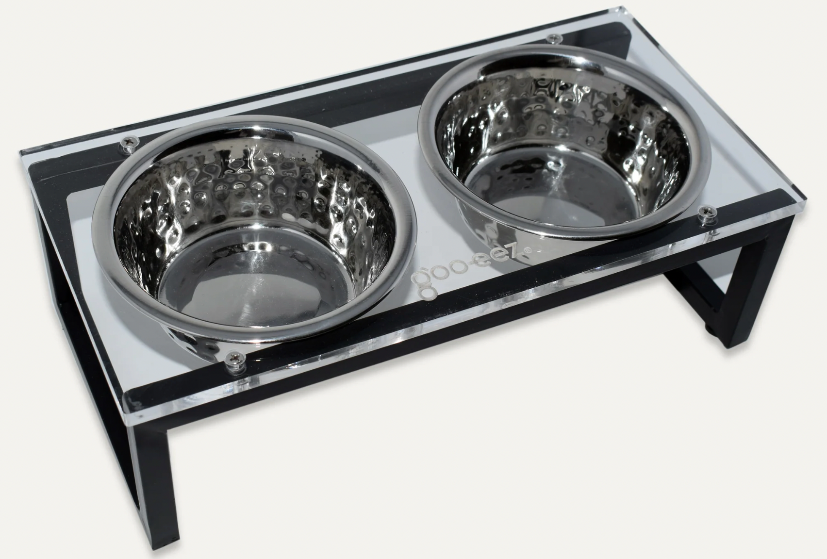 Goo-Eez Acrylic & Iron Double Feeder with Hammered Stainless Steel Bowls