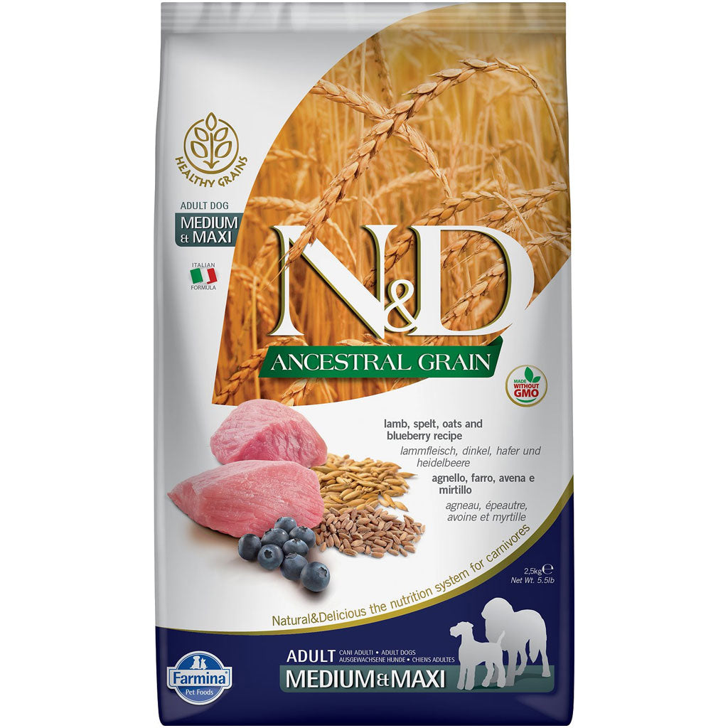 Farmina N&D Ancestral Grain - Lamb & Blueberry Med/Maxi Adult Dog Food