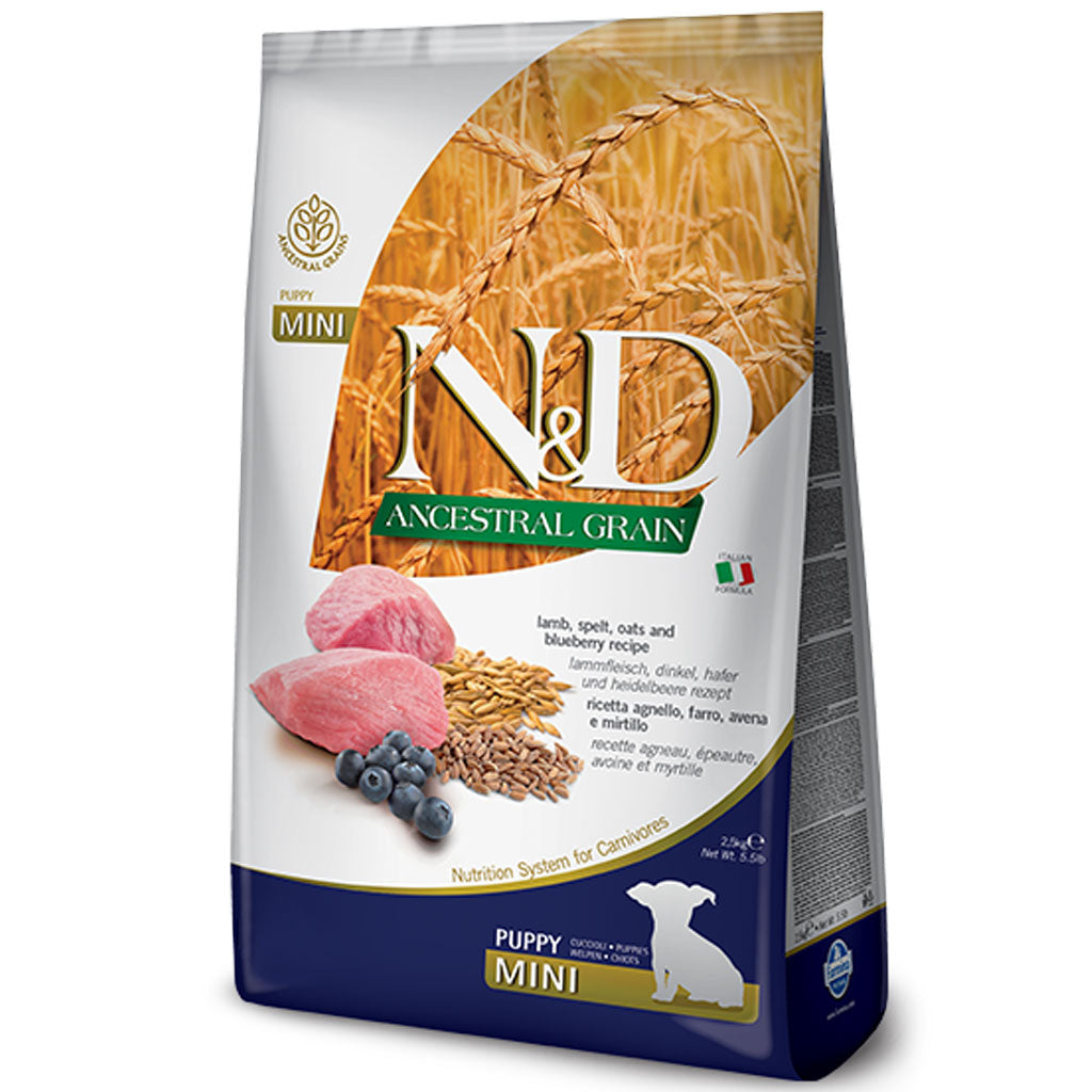 Farmina N&D Ancestral Grain - Lamb & Blueberry Mini PUPPY Dog Food (2.5kg/5.5lb)