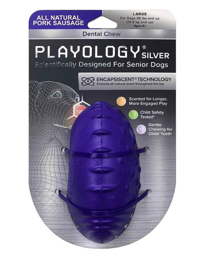 Playology "Silver" Dental Chew for Senior Dogs - Pork Sausage