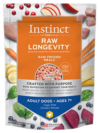 Instinct Longevity Frozen Raw Chicken Bites Mature Adult  - Ages 7+ Dog Food (1.8kg/4lb)