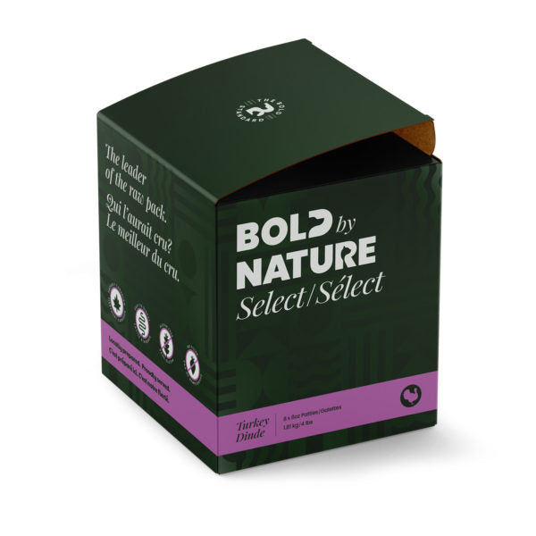 Bold by Nature Select - Frozen Raw Turkey Dog Food (1.81kg/4lb) - Small Purple Stripe Box