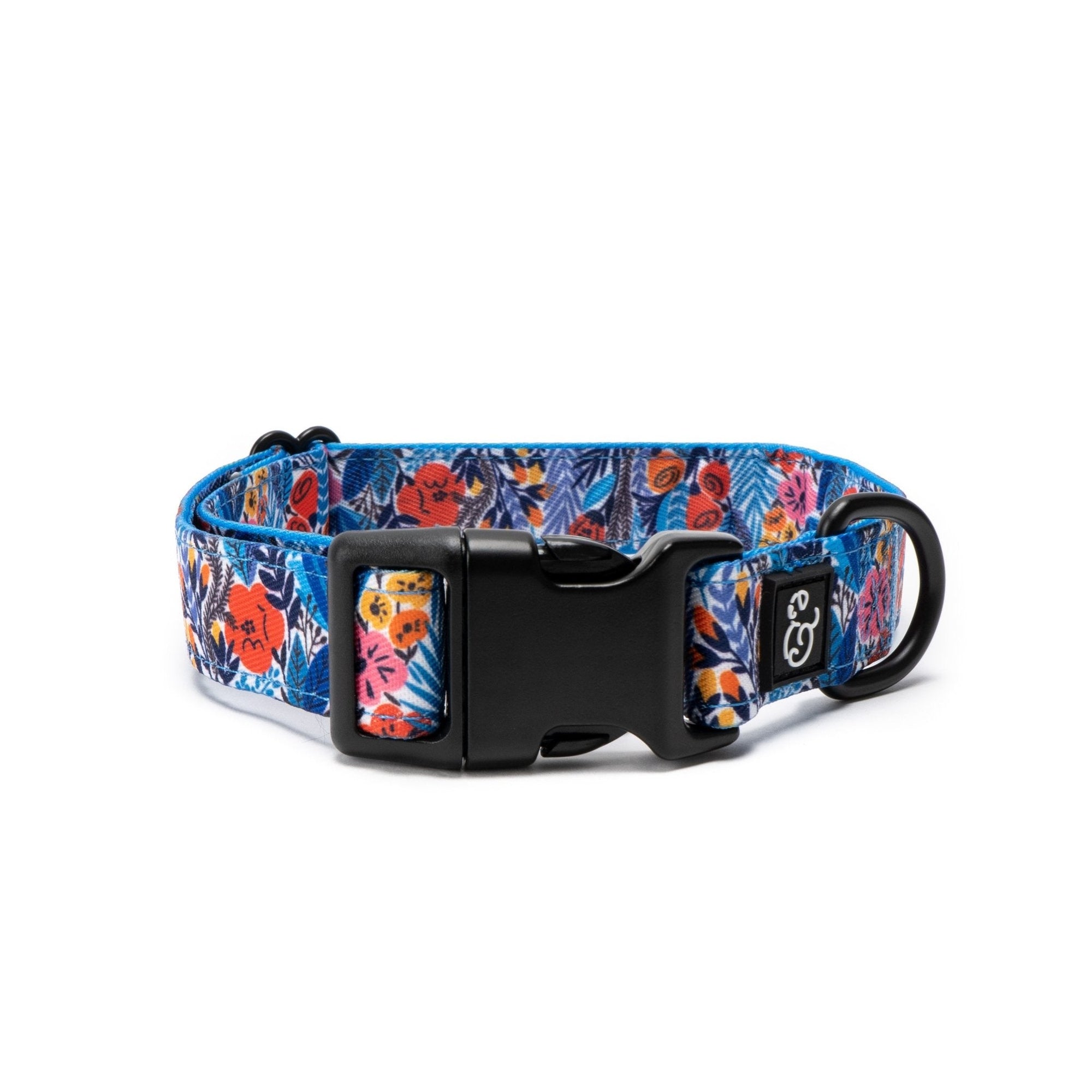 Lucy & Co. Royal Garden - Blue with Flowers - Adjustable Buckle Clip Dog Collar