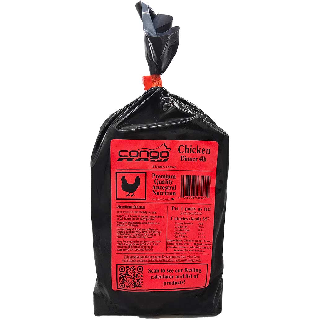 Congo Raw Dog Food - Chicken Dinner 4lb (8oz Patties)