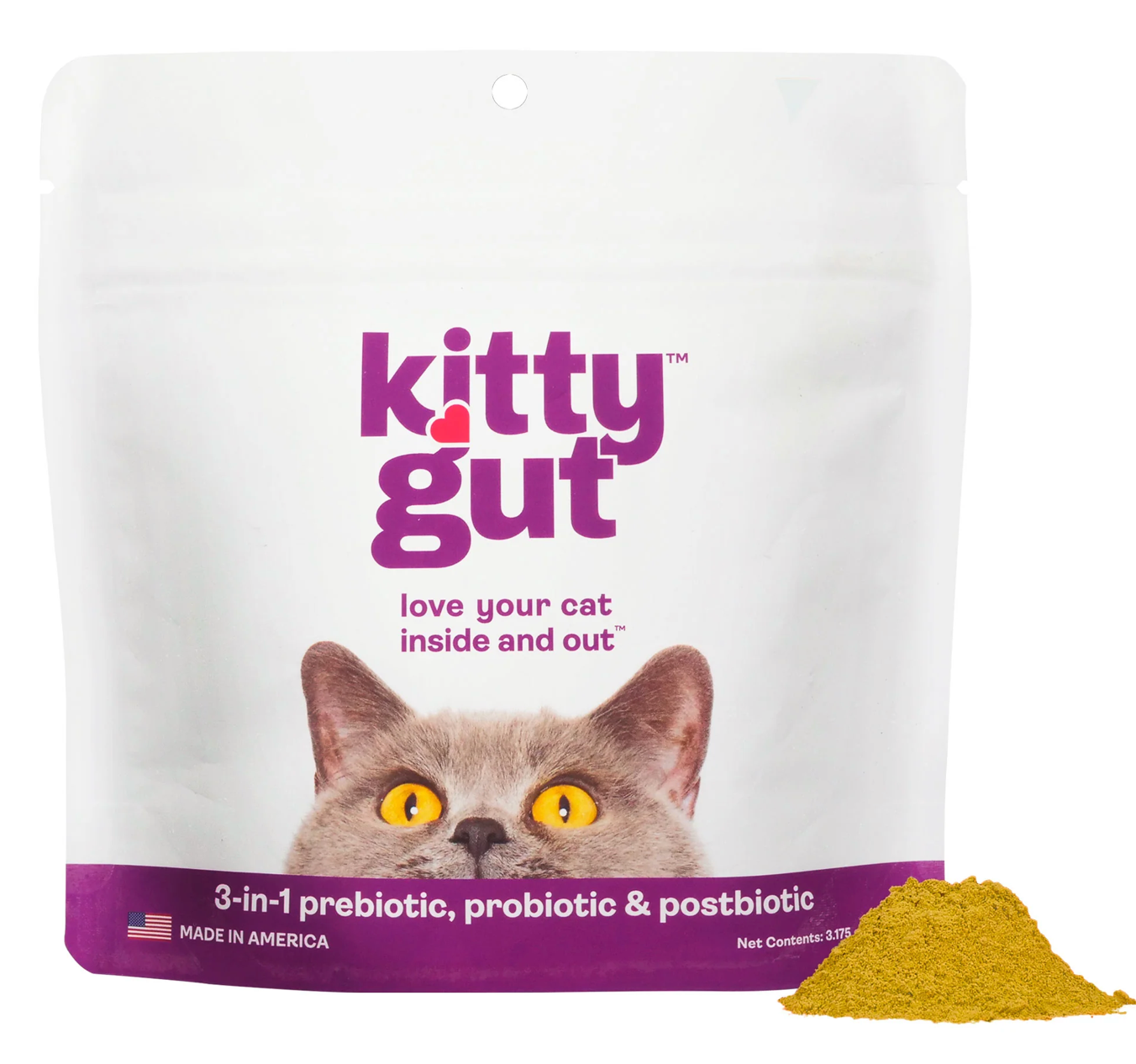 KittyGut 3-in-1 Prebiotic, Probiotic & Postbiotic Supplement for Cats  (3.17oz/90g)