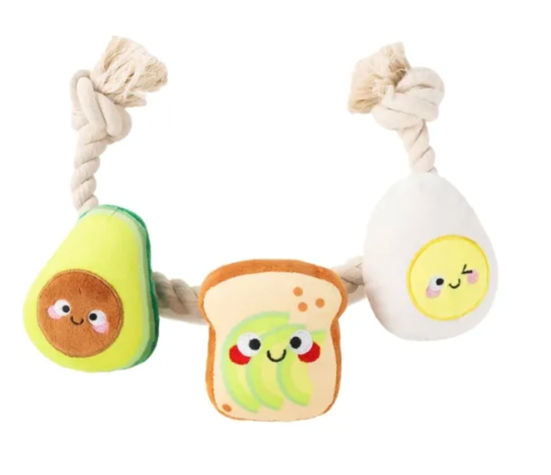 HugSmart Rope Funz  - Avocado, Toast & Eggs Dog Toy