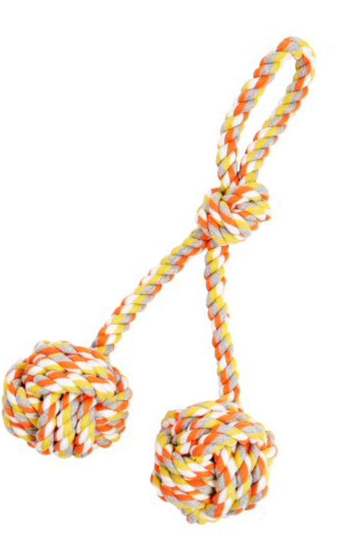 BUD'Z Double Monkey's Fist with Loop Rope Dog Toy - Orange and Yellow (15.5")