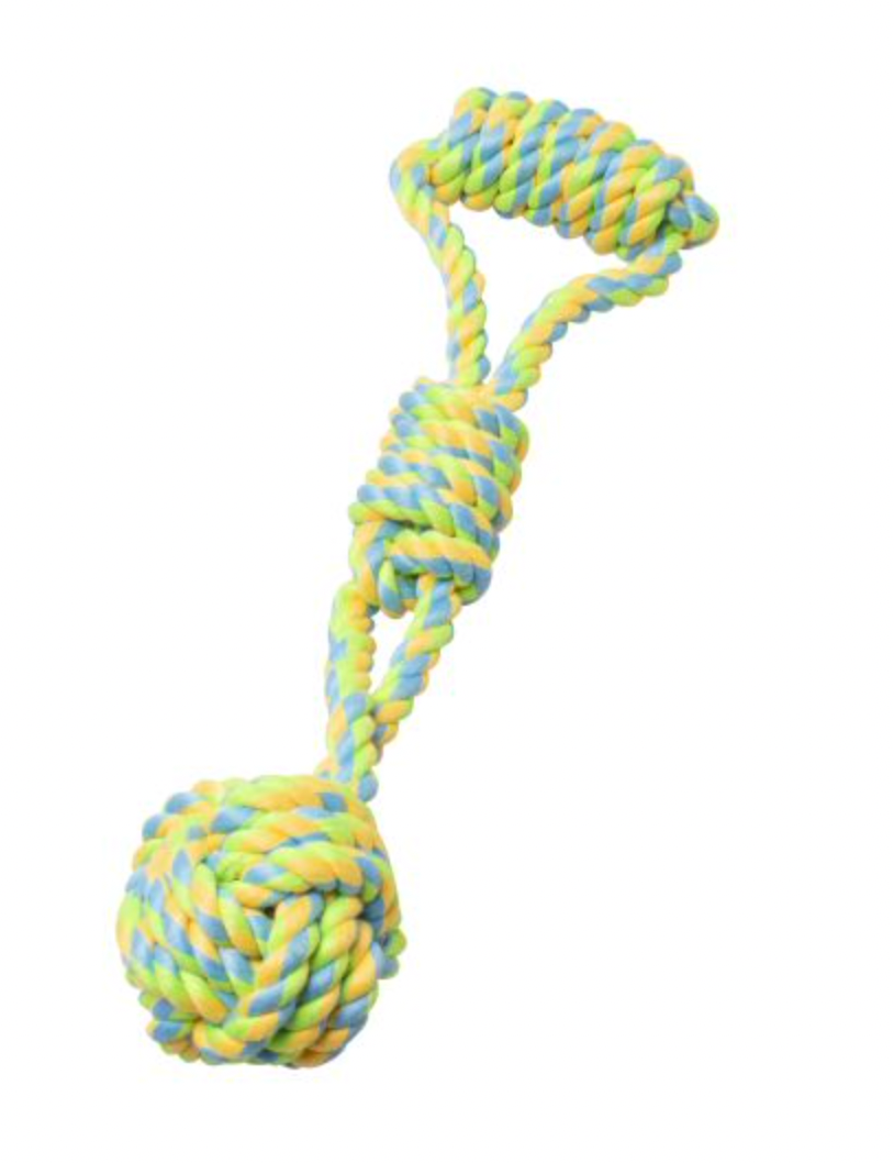 BUD'Z Monkey Fist with Handle Rope Dog Toy - Green and Yellow (13.5")