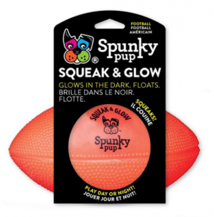 Spunky Pup Squeak & Glow Football Dog Toy