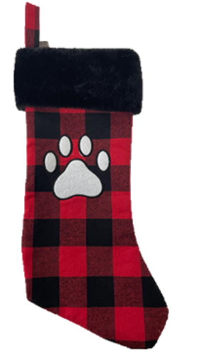 SPOT Holiday Pet Stocking - Red & Black Plaid w Paw Print