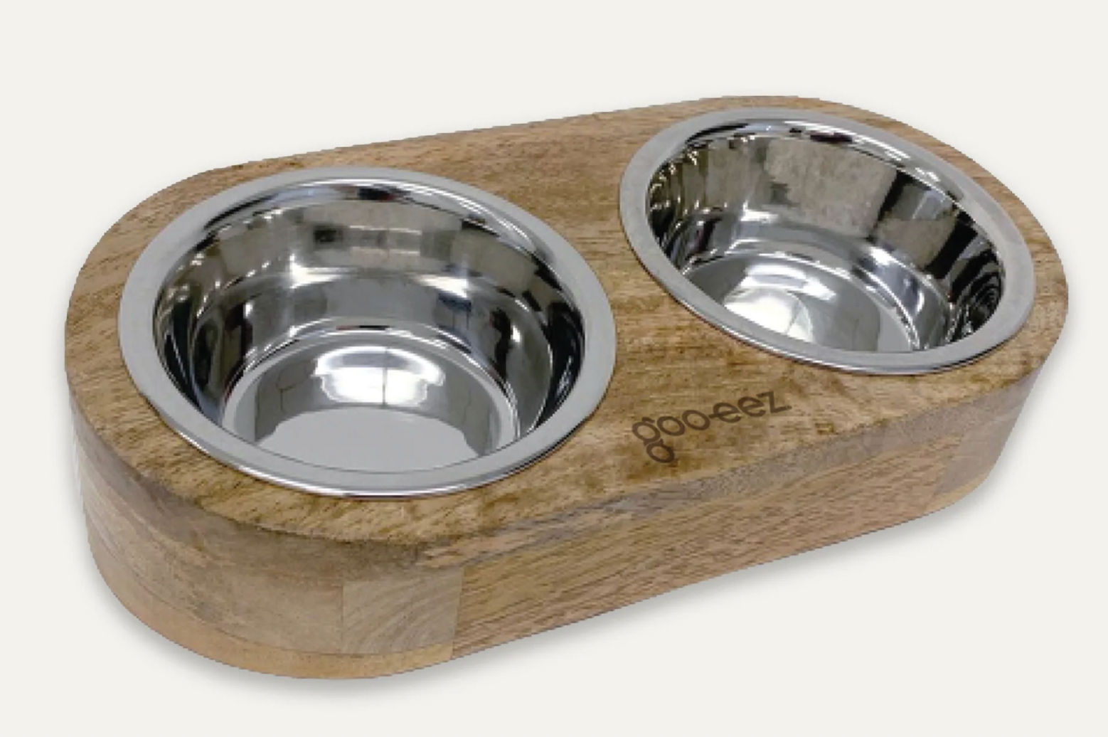 Goo-Eez Inclined Mango Wood Double Feeder with Stainless Steel Bowls
