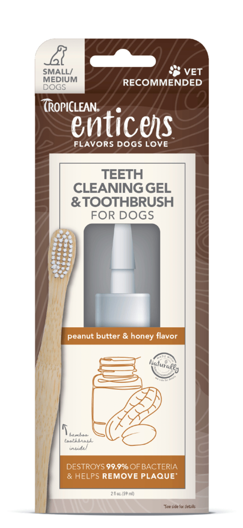 Tropiclean Enticers Peanut Butter & Honey Teeth Cleaning Gel & Toothbrush Set 2oz
