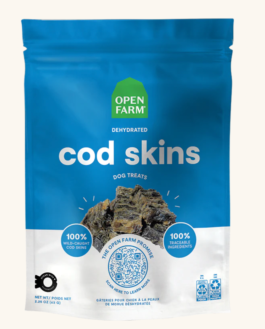 Open Farm Dehydrated Cod Skins Dog Treats 2.25oz 64g Wooftown