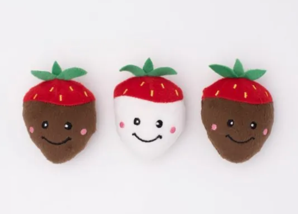 Zippy Pawz Miniz Chocolate Strawberries Valentine's Day Dog Toy (3 pk)