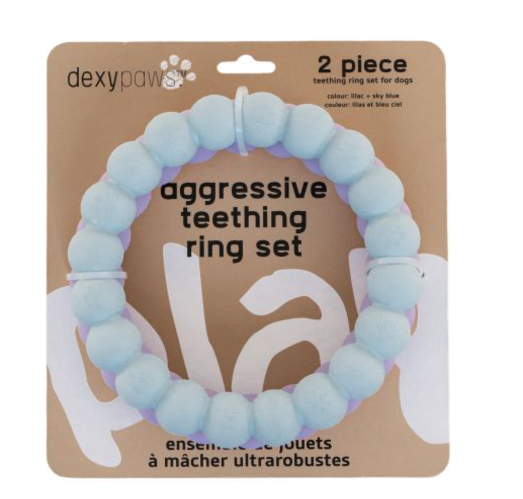 Dexypaws 2 Piece Aggressive Teething Ring Set - Lilac & Sky Blue