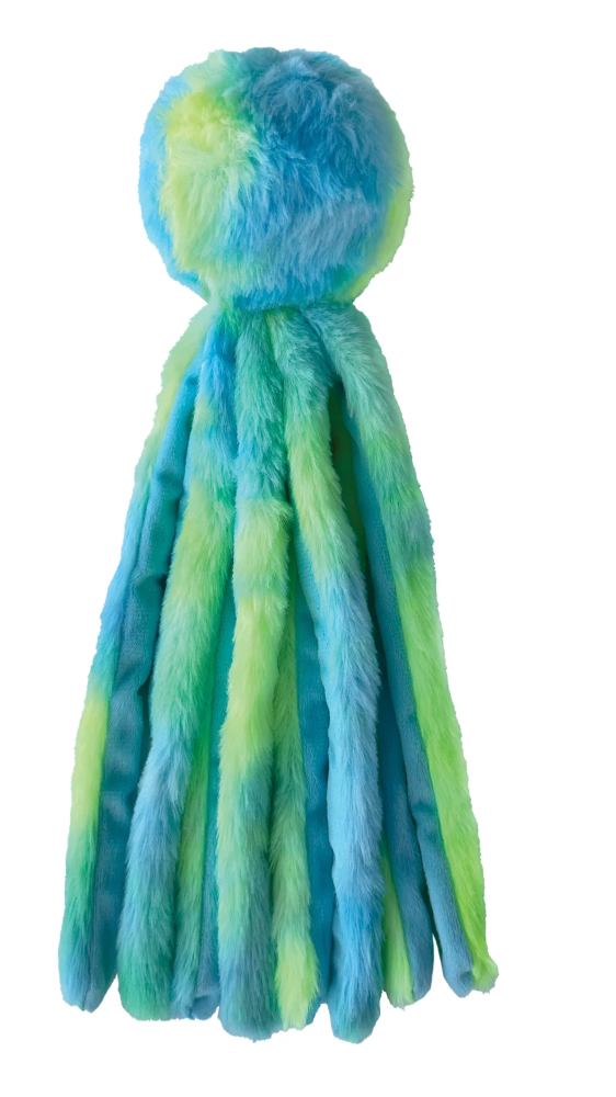 FouFouBrands Fuzzy Wuzzy Octopus Plush Dog Toy - Blue &amp; Green