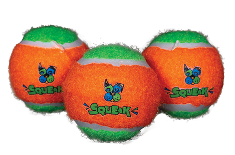 Spunky Pup Squeaky Tennis Ball Dog Toy (3pk)
