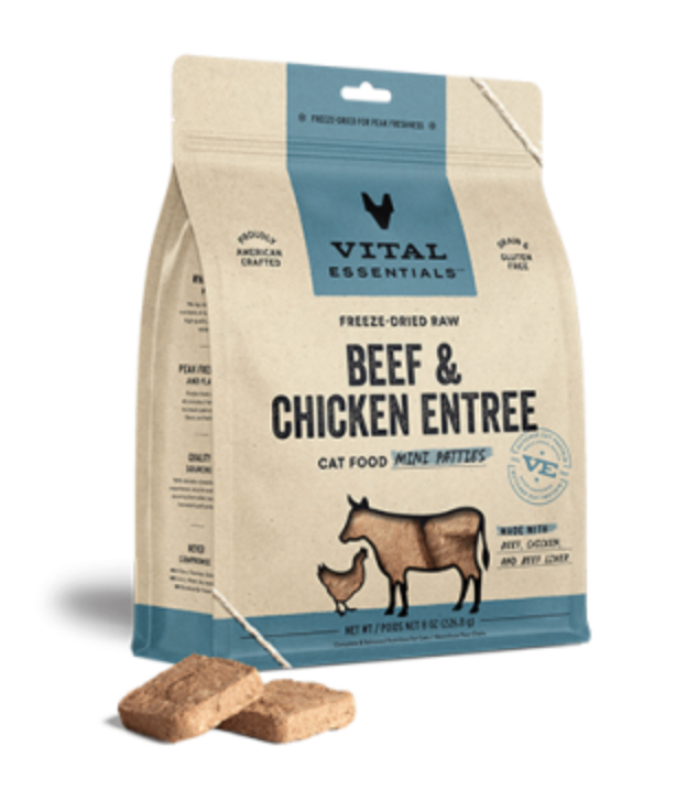 Vital Essentials Freeze-Dried Raw Beef & Chicken Entree Mini Patties Cat Food (8oz/226.7g)