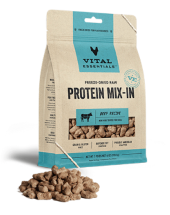 Vital Essentials Freeze-Dried Raw Protein Mix-Ins Beef Mini Nibs GF Topper for Dogs (6oz/170g)