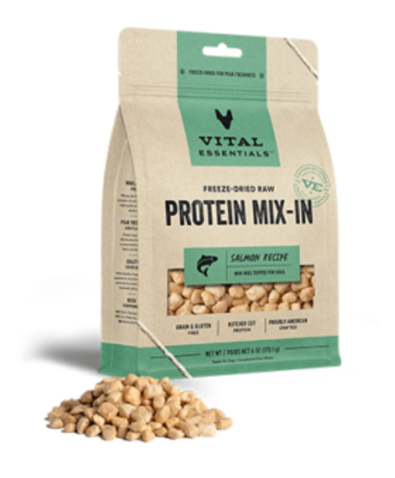 Vital Essentials Freeze-Dried Raw Protein Mix-Ins Salmon Mini Nibs GF Topper for Dogs (6oz/170g)