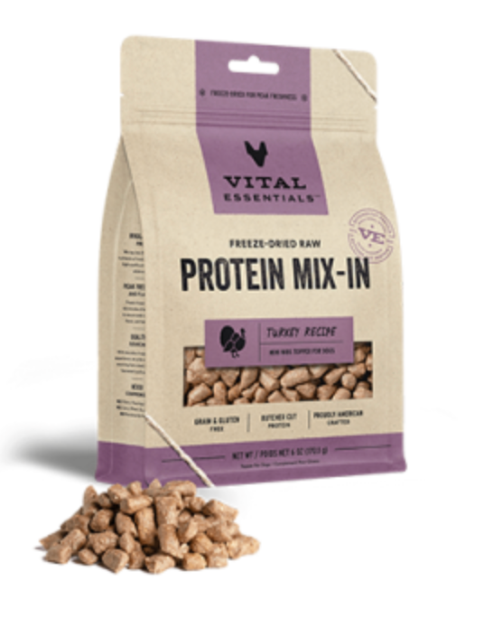Vital Essentials Freeze-Dried Raw Protein Mix-Ins Turkey Mini Nibs GF Topper for Dogs (6oz/170g)