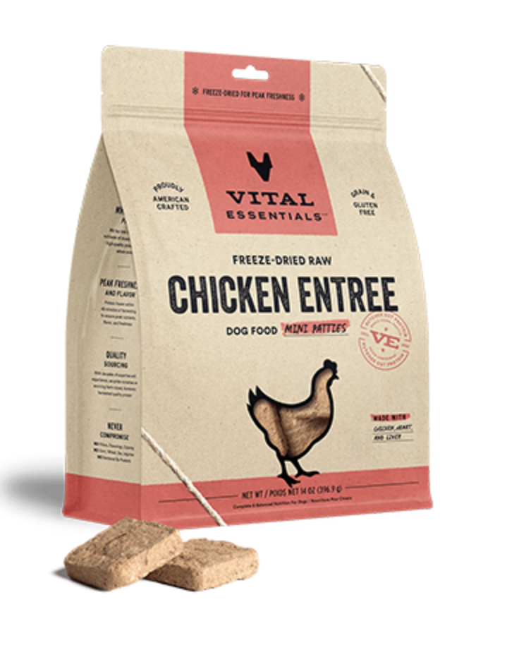 Vital Essentials Freeze-Dried Raw Chicken Entree Mini Patties Dog Food (14oz/396.8g)