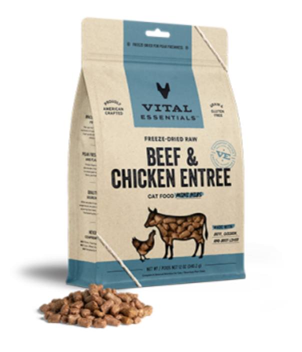 Vital Essentials Freeze-Dried Raw Beef & Chicken Entree Mini Nibs GF Cat Food