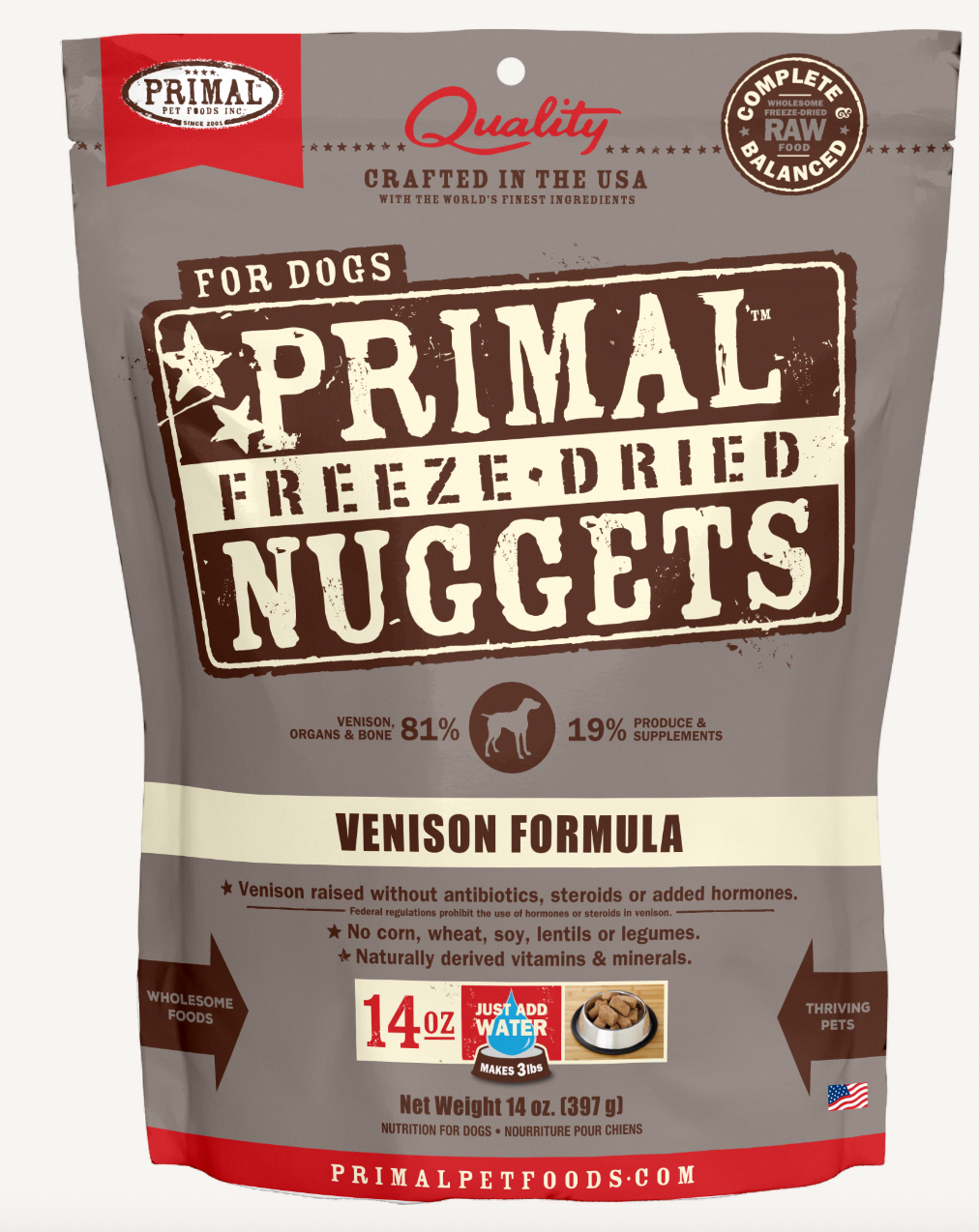 Primal Freeze-Dried Nuggets - Venison Formula GF Dog Food (14oz/397g)