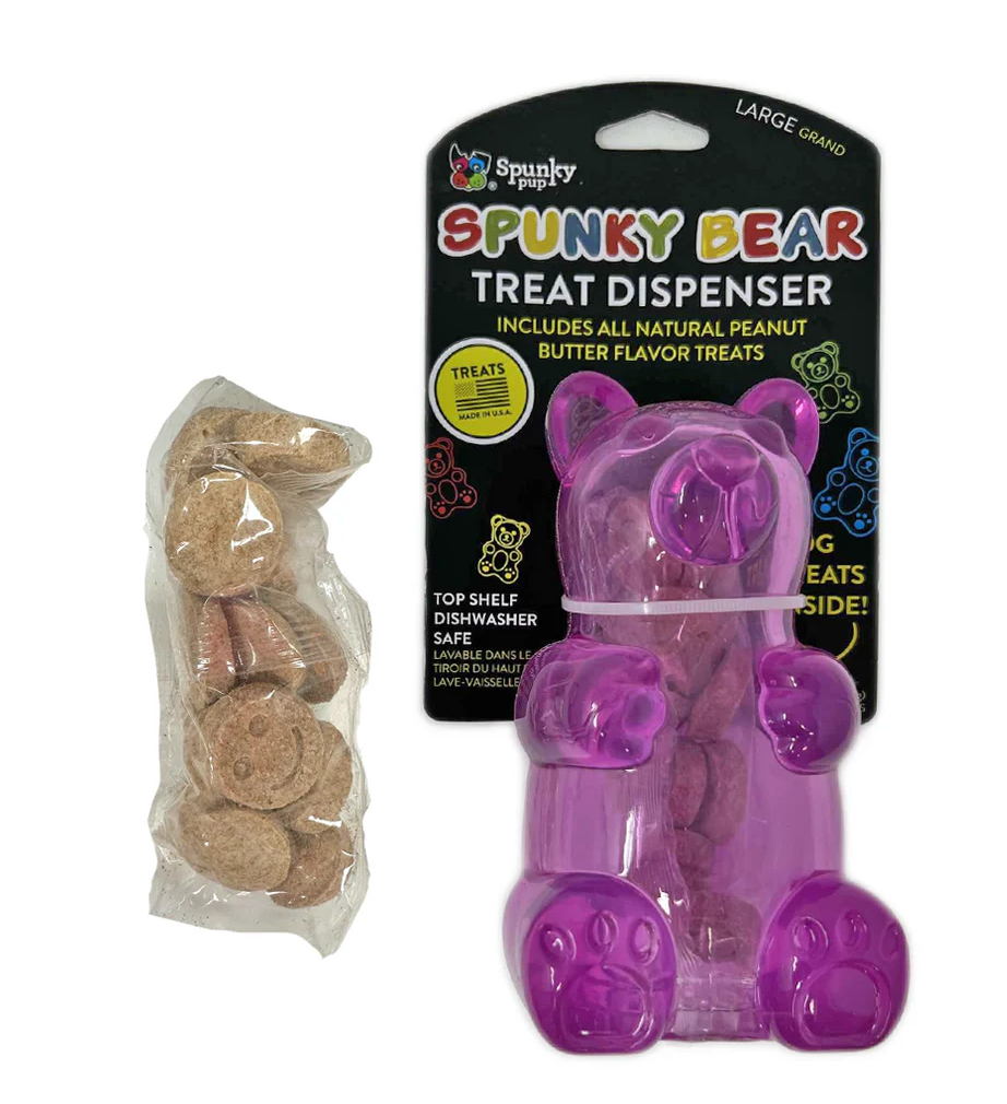 Spunky Pup Gummy Bear Treat Dispenser with Peanut Butter Treats Dog Toy