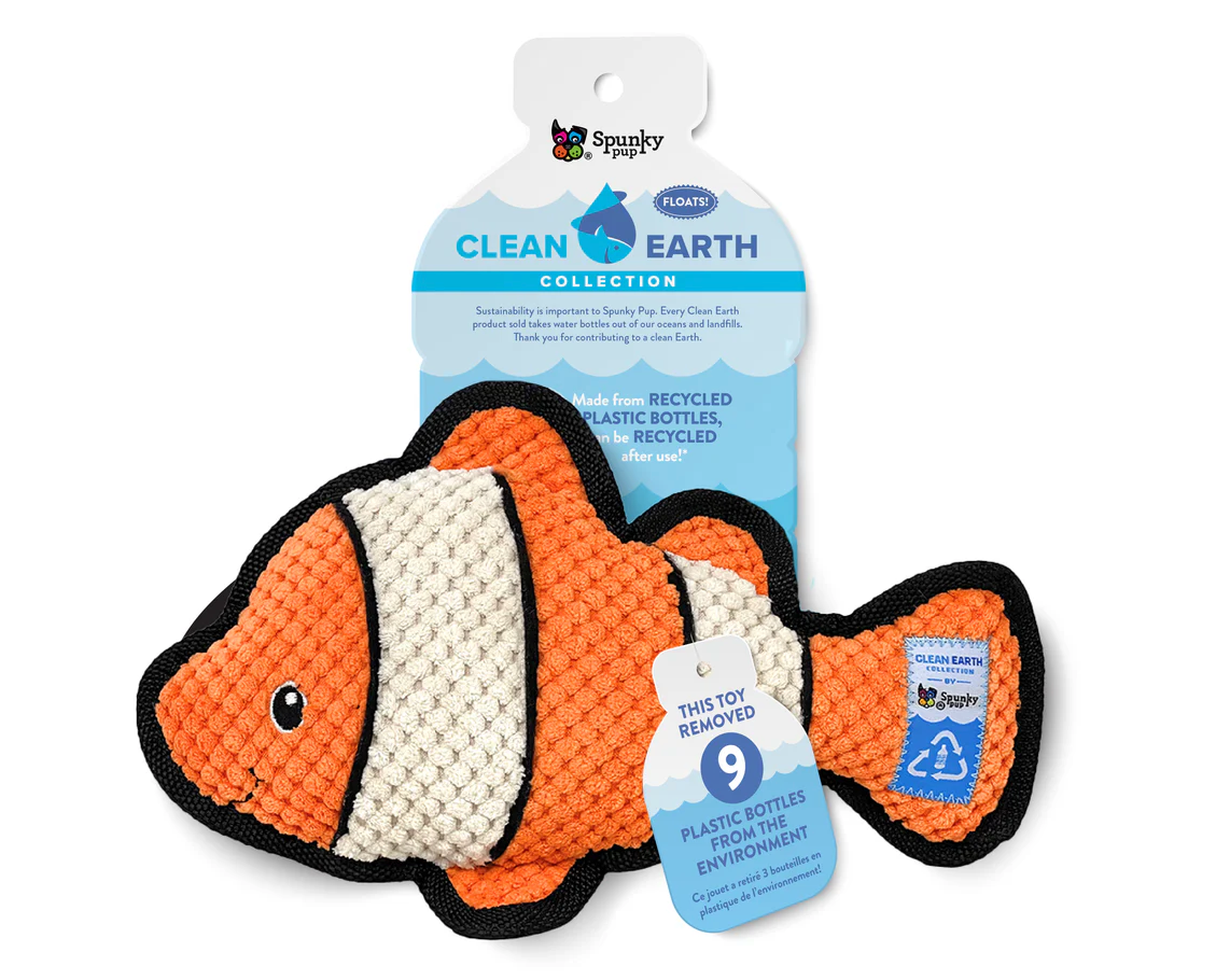 Spunky Pup Clean Earth Textured Recycled Plush Clownfish Dog Toy