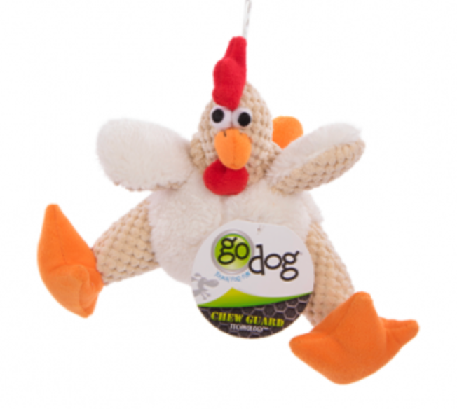 GoDog Checkered Fat White Rooster Dog Toy