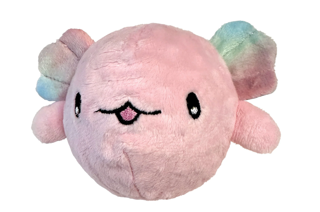 FouFouBrands Fuzzy Wuzzy Axolotl Spikers 2-in-1 Spiker Ball Dog Toy - Pink