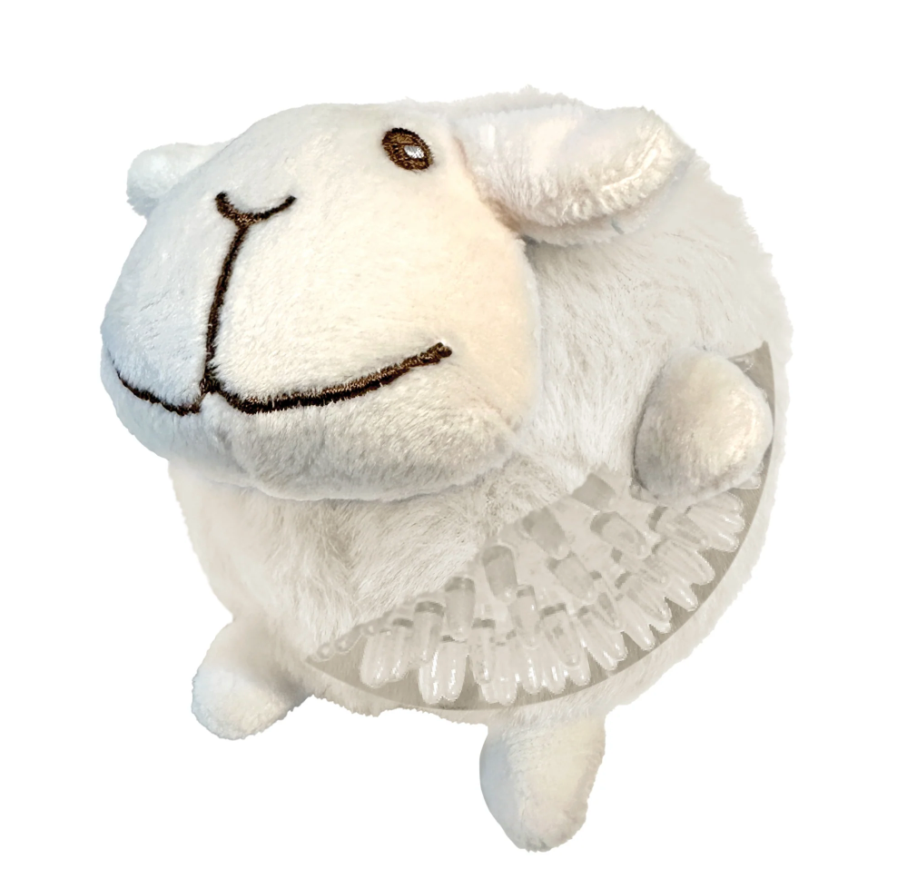 FouFouBrands Fuzzy Wuzzy Sheep Spikers 2-in-1 Spiker Ball Dog Toy - Cream