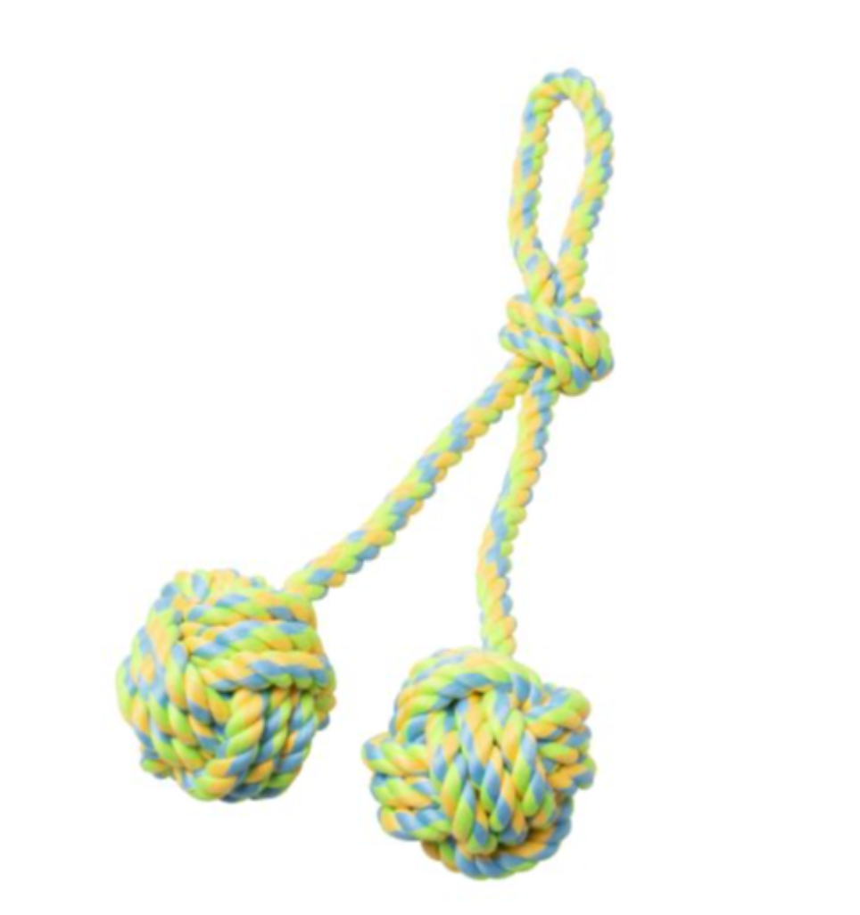 BUD'Z Double Monkey's Fist with Loop Rope Dog Toy - Green and Yellow