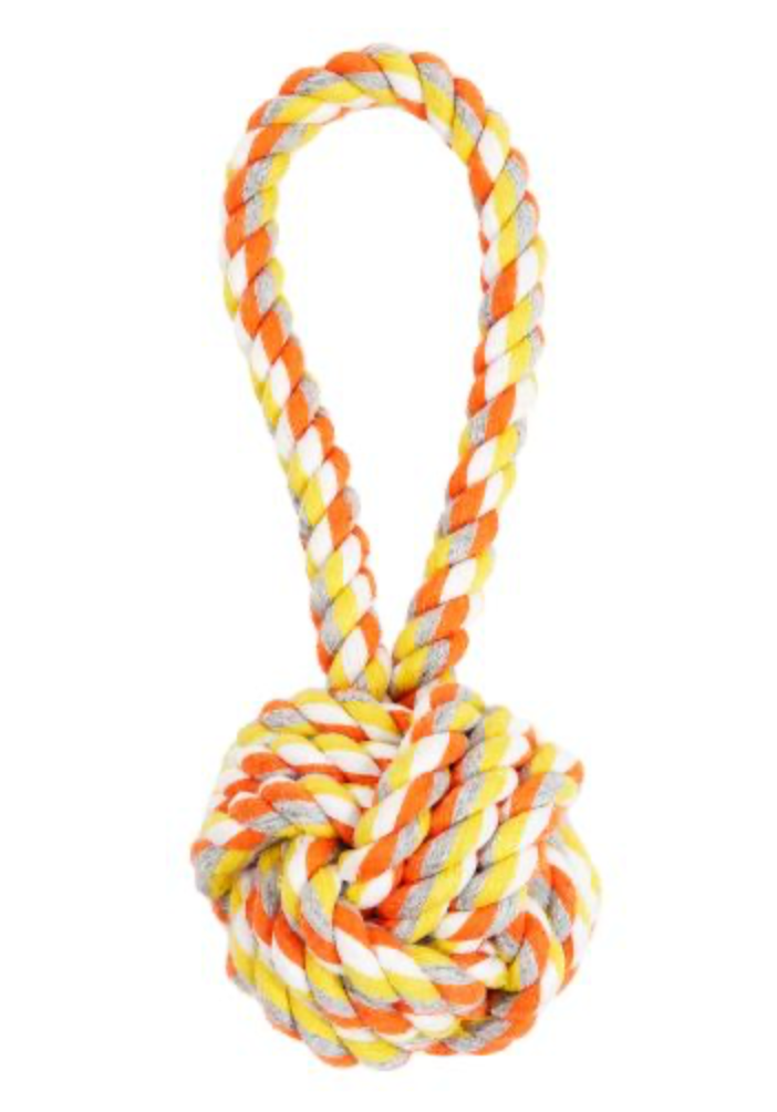 BUD'Z Monkey's Fist with Loop Rope Dog Toy - Orange and Yellow