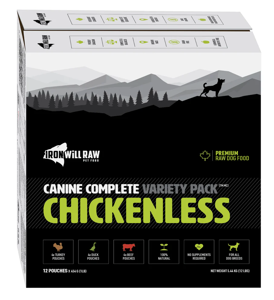 Iron Will Raw Canine Complete Chickenless Variety Pack Frozen Raw Dog Food (12lb)
