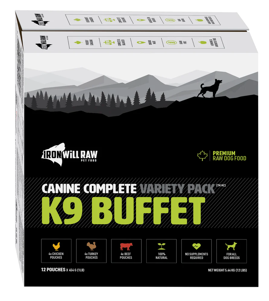 Iron Will Raw Canine Complete K9 Buffet Variety Pack Frozen Raw Dog Food (12lb)