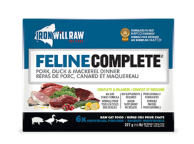 Iron Will Raw Feline Complete Pork, Duck & Mackerel Frozen Raw Cat Food