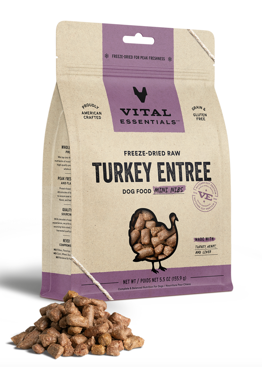 Vital Essentials Dog Freeze Dried Turkey Entree Mini Nibs 5.5oz