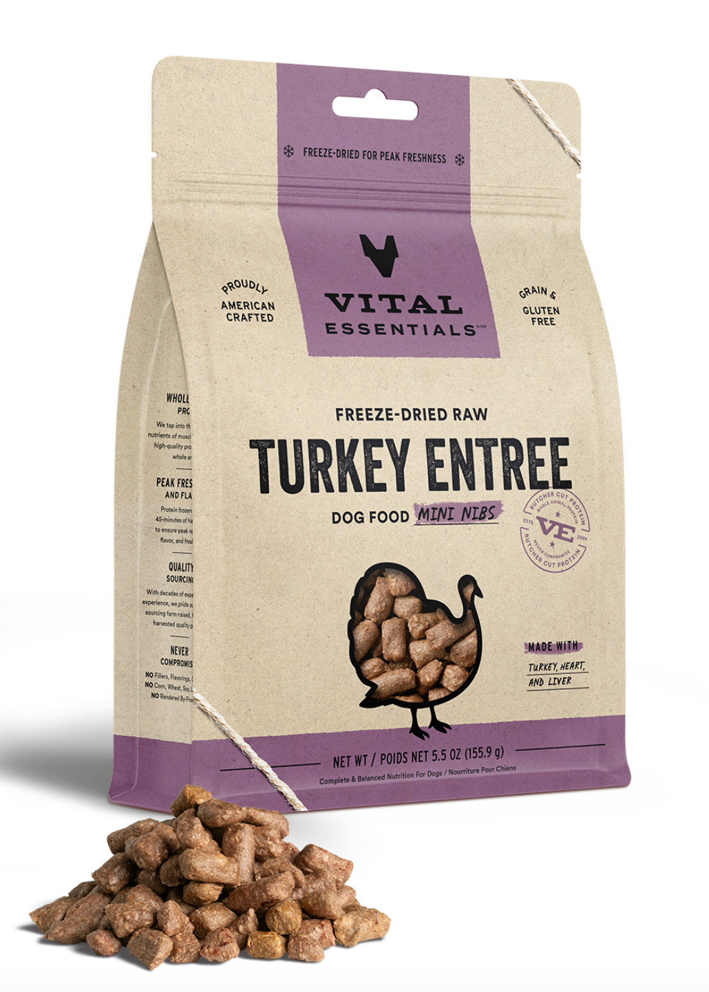 Vital Essentials Freeze-Dried Raw Turkey Entree Mini Nibs GF Dog Food