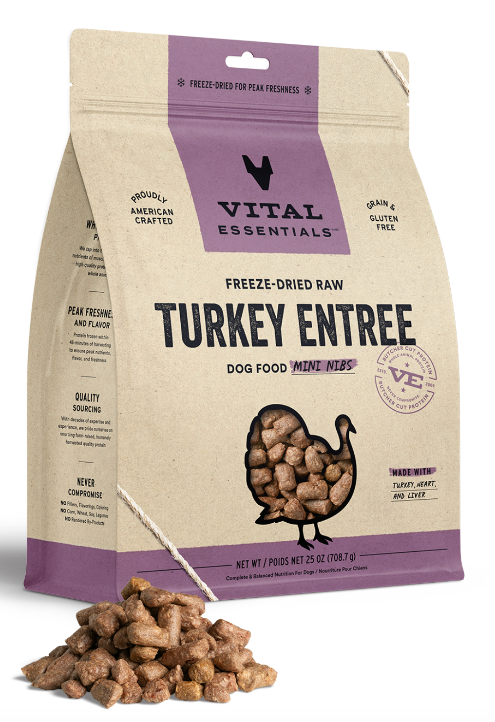 Vital Essentials Freeze-Dried Raw Turkey Entree Mini Nibs GF Dog Food