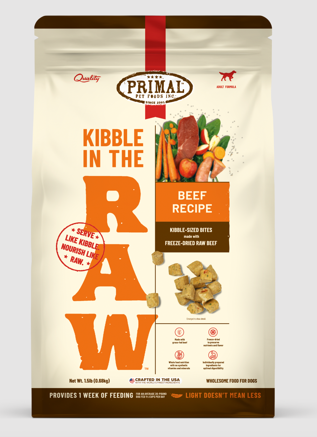 Primal Kibble In the Raw - Beef Dog Food