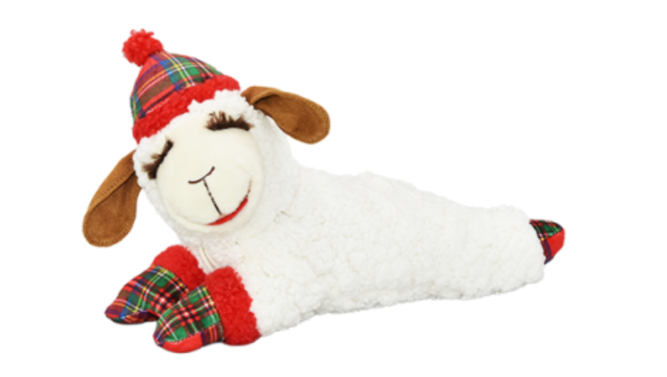 Multipet Lamb Chop Holiday Red Plaid Plush Dog Toy
