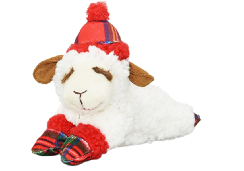 Multipet Lamb Chop Holiday Red Plaid Plush Dog Toy