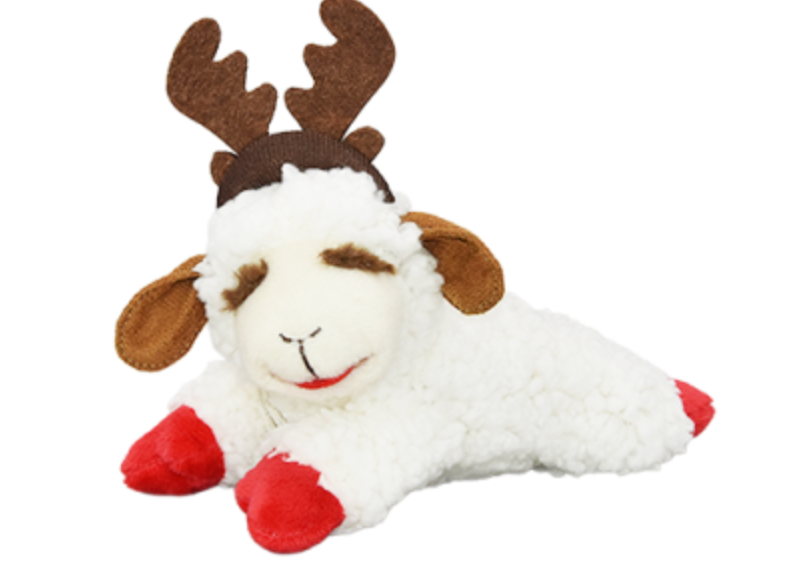 Multipet Lamb Chop Holiday with Antlers Plush Dog Toy