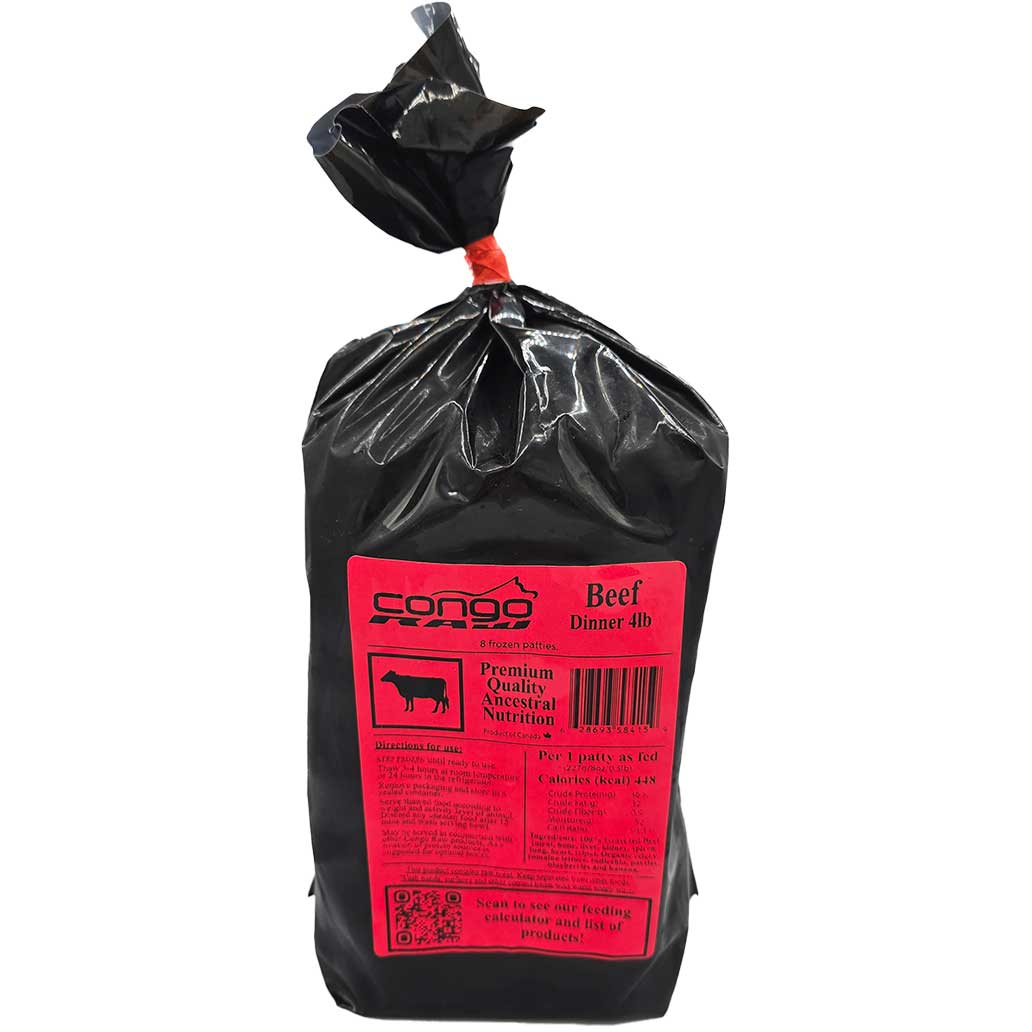 Congo Raw Dog Food - Beef Dinner 4lb (8oz Patties)