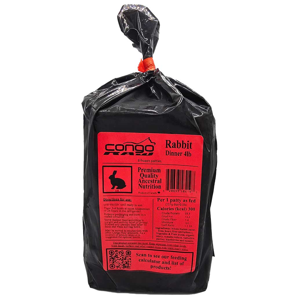 Congo Raw Dog Food - Whole Rabbit Dinner 4lb (8oz patties)