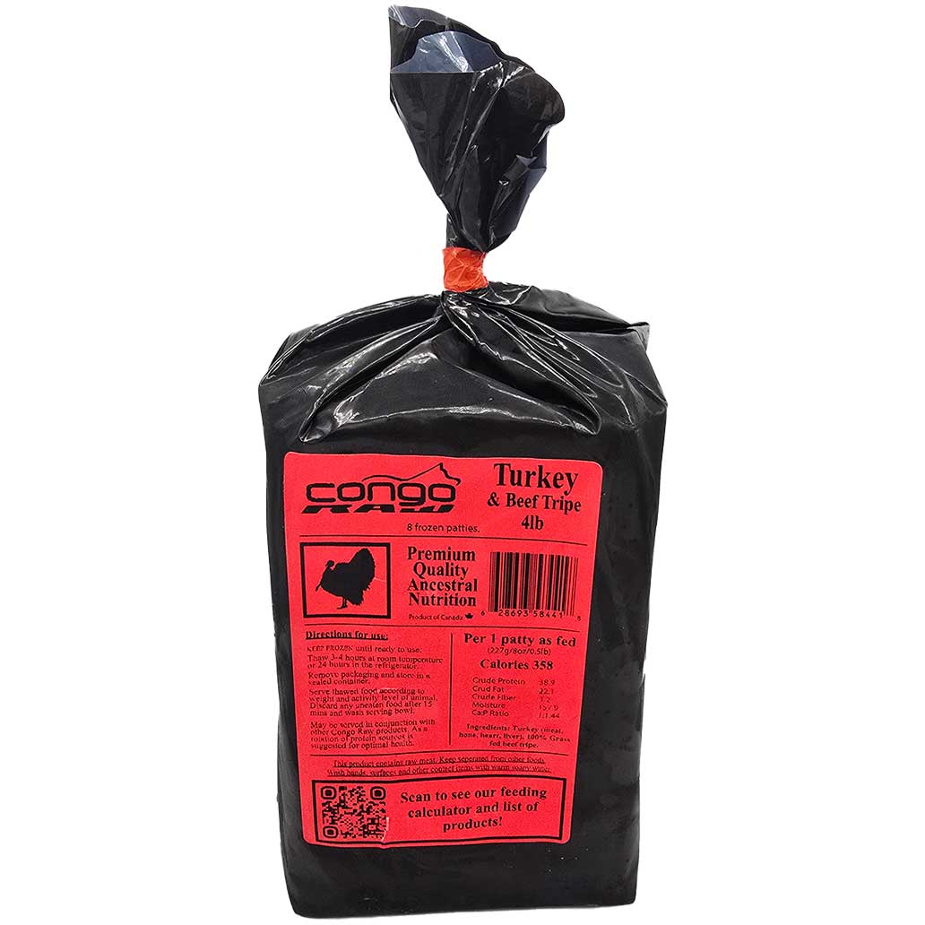 Congo Raw Dog Food - Turkey & Beef Tripe 4lb (8oz Patties)